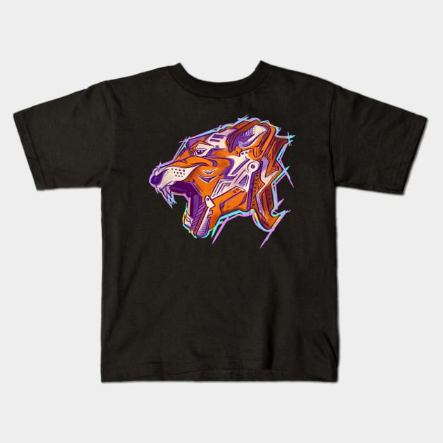 Grunge Tiger Mecha street art style Kids T-Shirt by Sardoodles